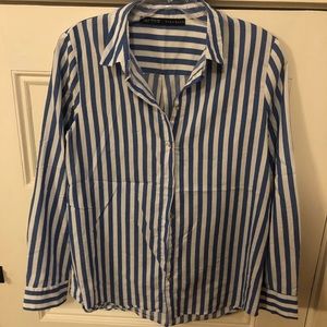Zara white blue stripe shirt